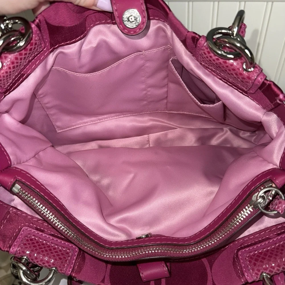 COACH Peyton Tote Bag Purse Signature Hot Pink Y2K Snakeskin Embossed Leather